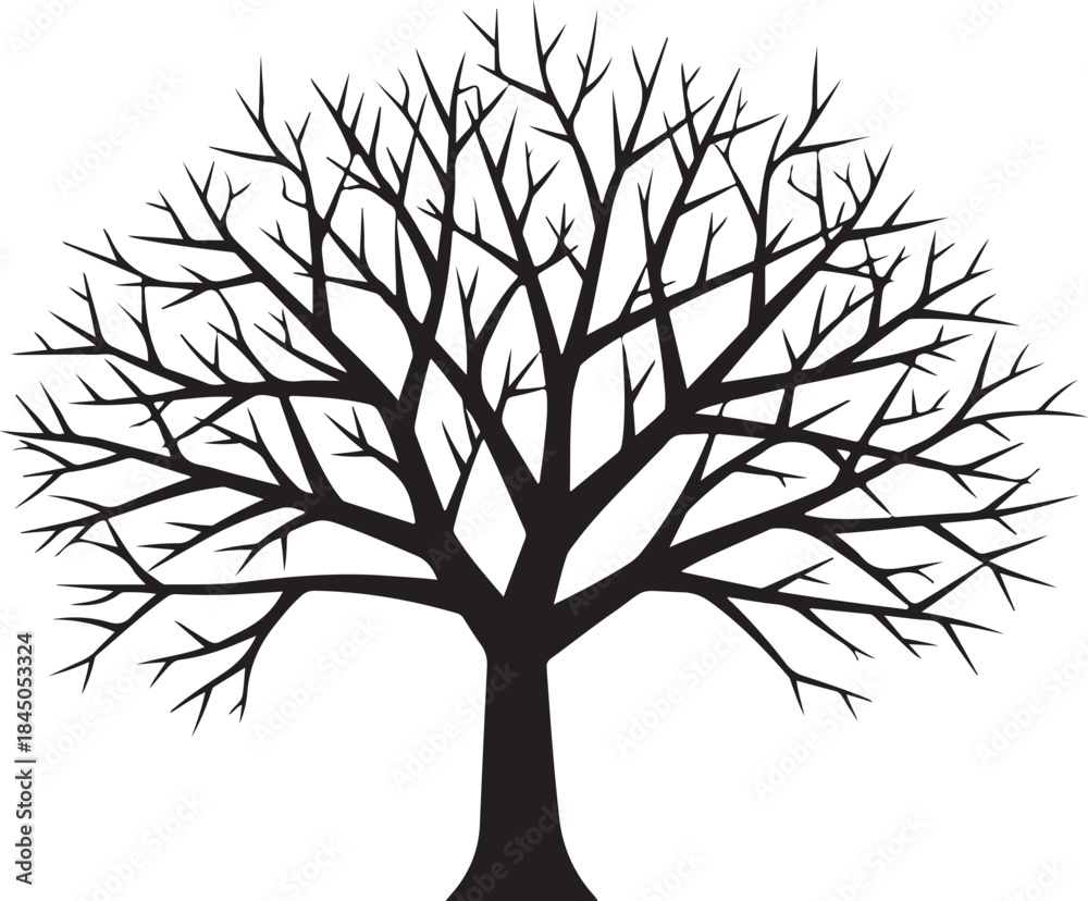 Obraz premium Illustration of black silhouette of a full bare tree