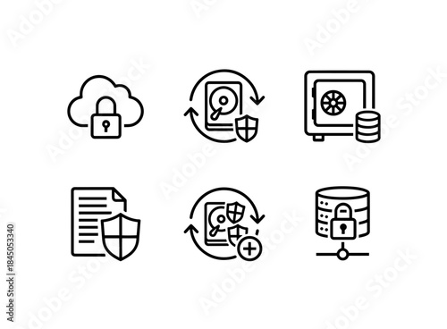 Secure Cloud Backup Data Secure Storage File Protection Data Recovery Secure Server Minimal Bold Line Icon Set
