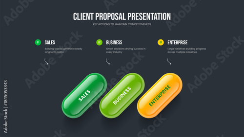 Financial Performance Three Element Diagram Frame Template. Advertising Development 3 Option Infographic Slideshow Layout. Corporate Analysis Slide Design Vector Illustration.