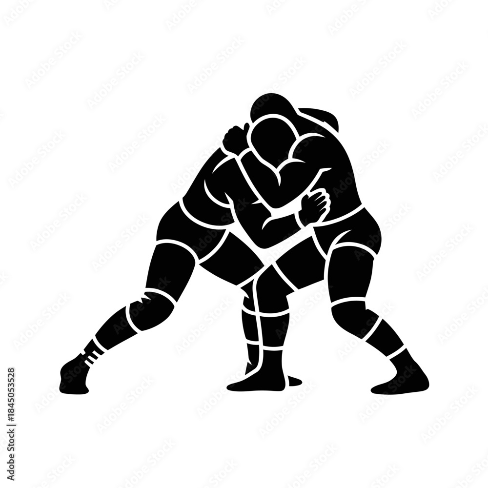 Fototapeta premium Wrestler vector ideal for sports promotions or wrestling event posters. Dynamic black and white graphic design for a striking impact.