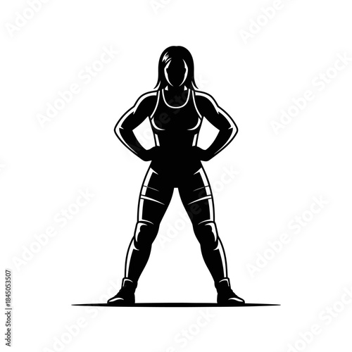 A wrestler vector muscular woman in wrestling attire embodies strength and power. Suitable for sports events promotions or fitness brand visuals.