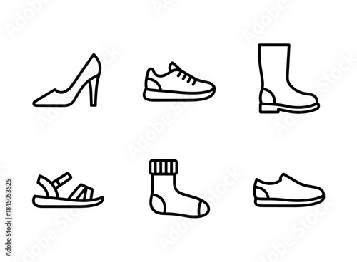 Shoes High Heels Sneakers Boots Sandals Socks Minimal Bold Line Icon Set