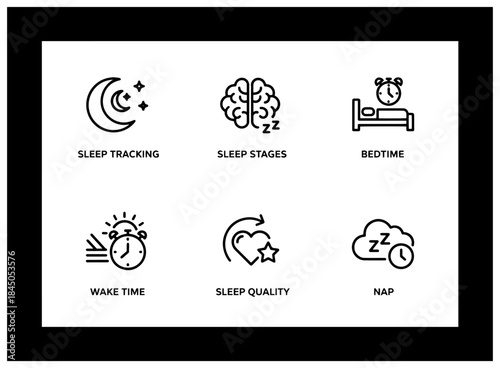 Sleep Tracking Sleep Stages Bedtime Wake Time Sleep Quality Nap Minimal Bold Line Icon Set