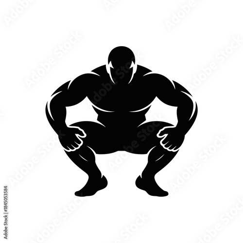 Wrestler vector art displaying a powerful squat pose, suitable for sports and fitness-themed designs, posters, and illustrations.