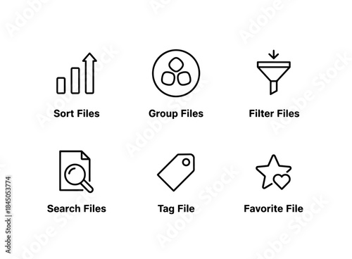 Sort Files Group Files Filter Files Search Files Tag File Favorite File Minimal Bold Line Icon Set