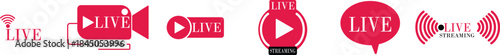 Live Streaming Icon set. Vector for streaming, live broadcast, blog, television, shows, live performances, news and various video content. Live broadcasting buttons and symbols. Vector illustration.