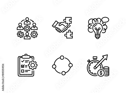 Teamwork Collaboration Brainstorming Project Management Workflow Productivity Icon Set
