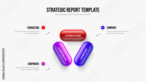 Modern Insight 3 Option Infographic Slideshow Layout. Sales Report Three Element Diagram Slide Design. Professional Planning Frame Template Vector Illustration.