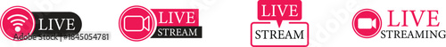 Live Streaming Icon set. Vector for streaming, live broadcast, blog, television, shows, live performances, news and various video content. Live broadcasting buttons and symbols. Vector illustration.