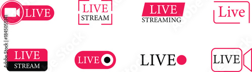 Live Streaming Icon set. Vector for streaming, live broadcast, blog, television, shows, live performances, news and various video content. Live broadcasting buttons and symbols. Vector illustration.