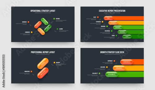Modern Insight 4 5 2 3 Element Diagram Frame Template Bundle. Consulting Briefing Four Five Two Three Step Infographic Slide Design Vector Illustration Collection.