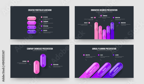 Advertising Forecast Four Five Two Three Step Infographic Slide Design Vector Illustration Bundle. Enterprise Visualization 4 5 2 3 Option Diagram Presentation Layout Set.