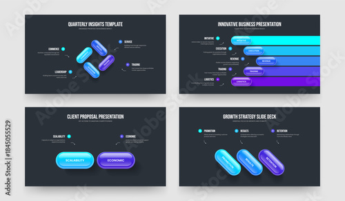 Consulting Growth 4 5 2 3 Step Infographic Presentation Design Set. Project Plan Four Five Two Three Option Diagram Slide Template Vector Illustration Collection.