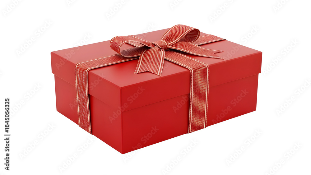 Obraz premium Elegant Red Gift Box with Striped Ribbon Isolated on Black Background