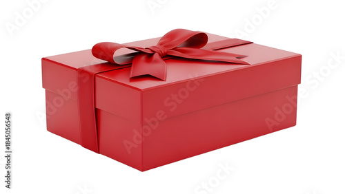 Elegant Red Gift Box with Ribbon and Bow Isolated on  transparent Background