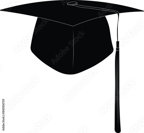 graduation cap silhouette front view vector illustration. Mortarboard front view silhouette. 
