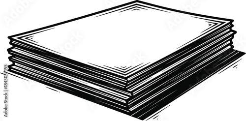 Stack of Paper Sheets Engraving Illustration – Document Pages Office Stationery Vintage Line Art