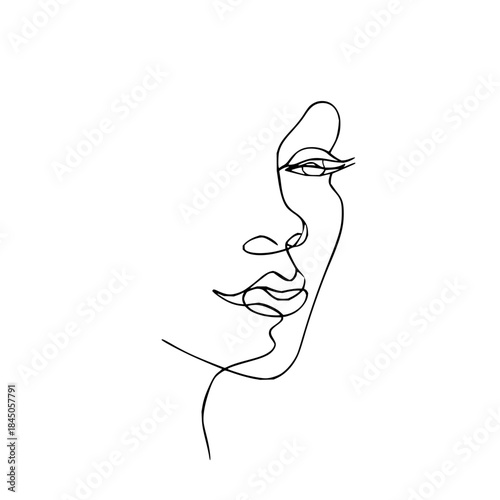 One line drawing of a woman's face in profile with delicate features and minimalist artistic style shown