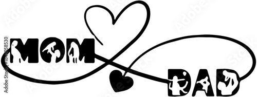 vector illustration of a silhouette of love and eternity mom with dad design