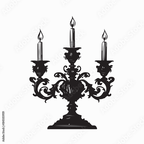 Candlestick with Burning Candle Image Vector Isolated on White Background