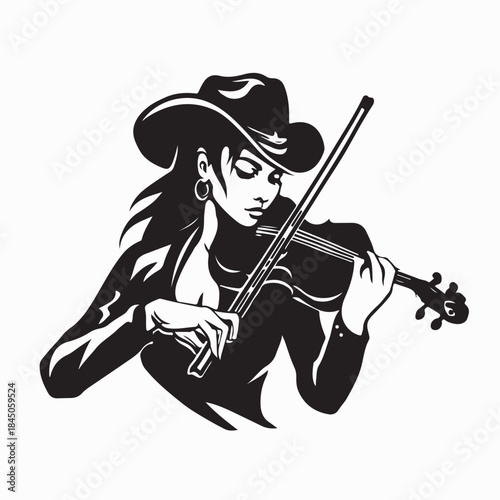 Elegant Woman with Cowboy Hat Playing Violin Image Vector