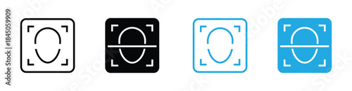 Face ID line icon. Recognition, checkmark, recognize, biometrics, dna, eyes, iris, frame, scan, scanner, scanning identity. Vector icon in line, black and colorful style on white background. 