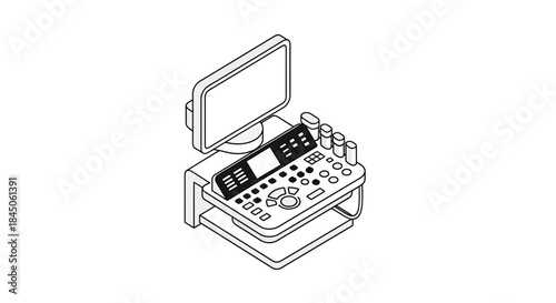 Medical ultrasound machine illustration for diagnostic imaging, healthcare technology, and prenatal care, perfect for presentations, websites, and educational materials