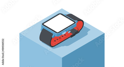 Modern smartwatch mockup for apps or UI designs displayed on a clean cube, perfect for tech product ads or showcasing mobile technology features