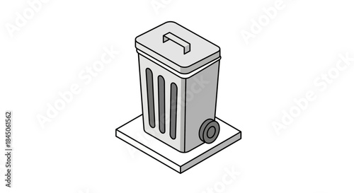 Isometric trashcan on white for recycling projects or waste management solutions, perfect for eco-friendly campaigns and sustainable living initiatives