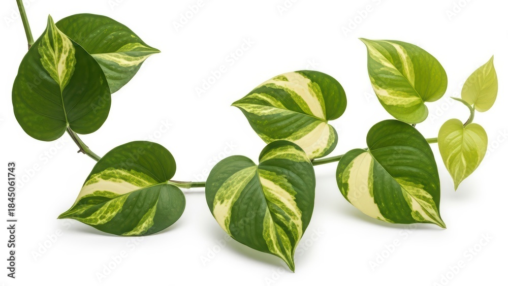 Fototapeta premium Variegated Pothos Plant on White Home Decor, Greenery, Houseplant, Isolated