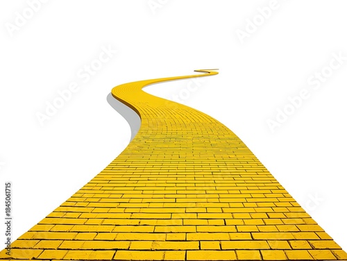A winding yellow brick road leading to a distant destination