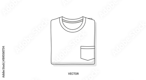 Folded white t-shirt template with pocket detail for fashion design mockups and apparel product presentations with minimalist style and clean lines