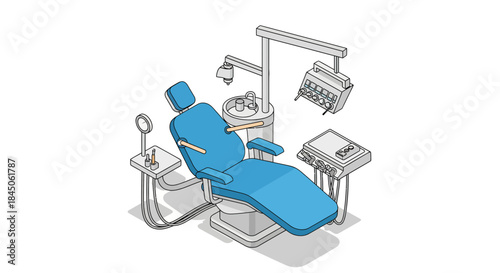 Clean modern dentist chair ready for patient care, offering a sense of calm and professional dental treatment in a bright inviting medical office setting