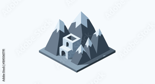 Isometric mountain landscape with castle for game design showcases adventure and fantasy, offering a unique and visually appealing element for projects