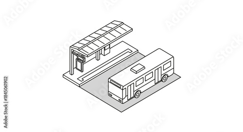 Isometric bus stop design for transportation projects, showcasing urban mobility and commuting, perfect for city planning and transit systems visuals