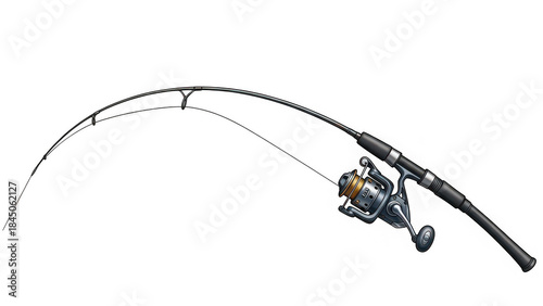 Fishing rod and reel equipment isolated on a white background for sport angling leisure