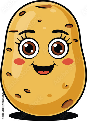 Cute anthropomorphic potato character with happy expression and rosy cheeks