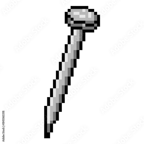 Pixel iron nail icon vector for retro construction games. Symbolizes building materials, hardware, and simple 8-bit tools.