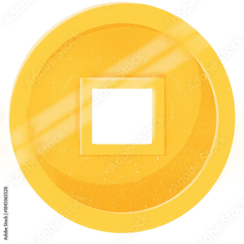 Chinese New Year Gold Coin Illustration – Lucky Prosperity and Wealth Symbol