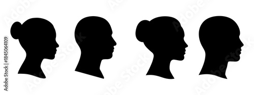 Human Head Silhouettes – Black Profile Icons of Diverse Faces, Gender Styles & Minimal Character Design Vector Set