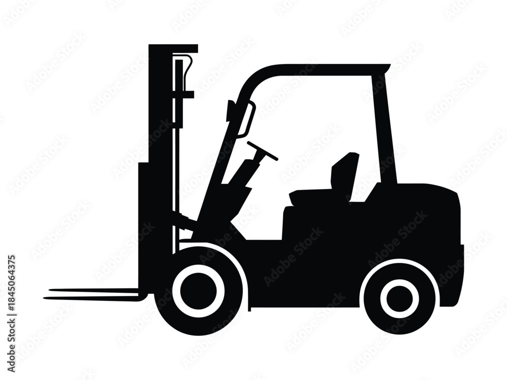 Naklejka premium Industrial Warehouse Forklift Truck Silhouette Black Icon