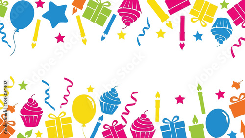 Vibrant birthday party banners with colorful decorations