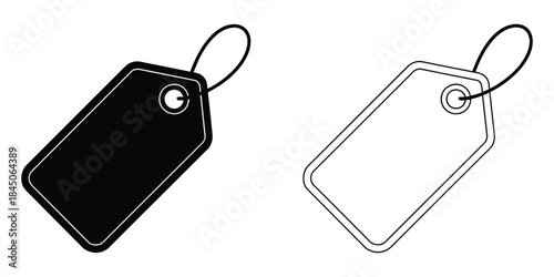Retail Blank Price Tag Label Shopping Outline and Solid Icon Set