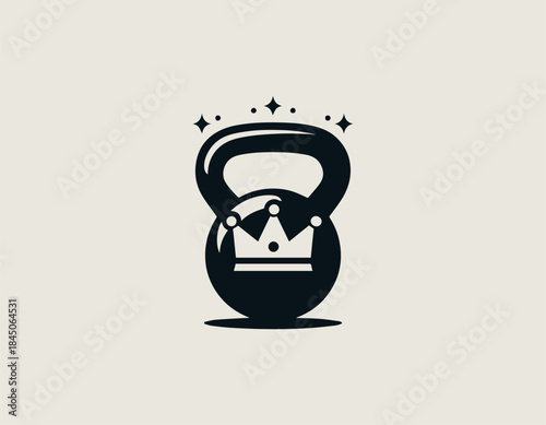 Modern kettlebell crown symbol expressing strength fitness leadership in bold black vector logo illustration