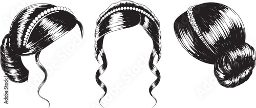 Curly Side Locks Hairstyle Illustration in Classic Beauty Style.