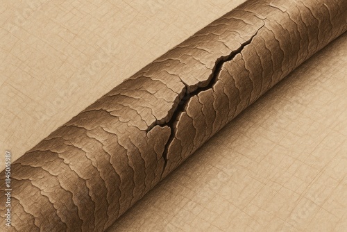 Damaged hair strand close-up, showing split end and rough cuticle texture for hair health hair.