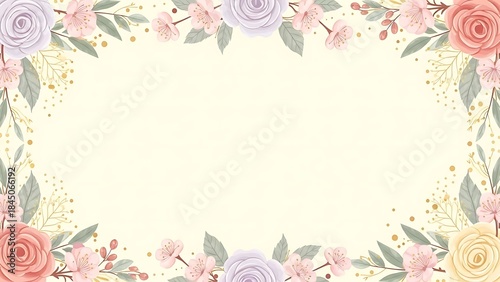 An elegant spring garden illustration background with an ivory blank center