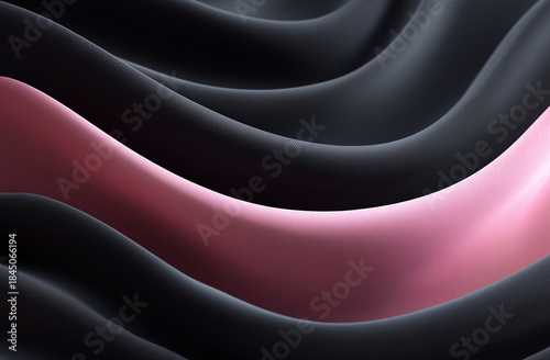 A black and pink fabric with a wave pattern is displayed. The pink fabric is positioned on the right side of the black fabric, creating a visually appealing contrast between the two colors