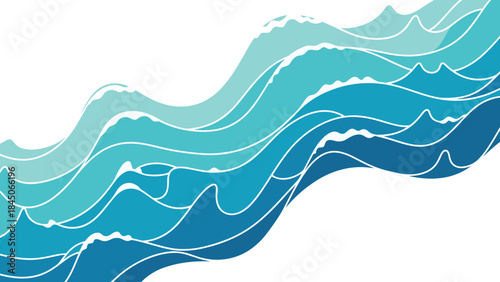 Abstract ocean wave illustration with layered blue water curves, fluid sea pattern, modern aquatic design background for nature, marine and graphic themes