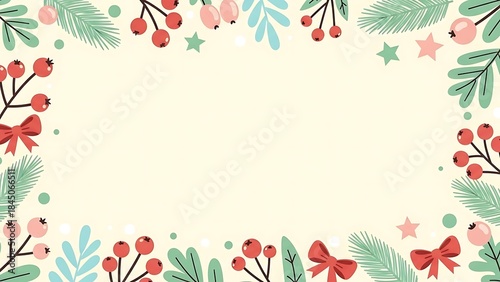 Christmas illustration background with a pastel cream center space